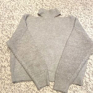 Grey Cold Shoulder Mock Neck Sweater SZ small